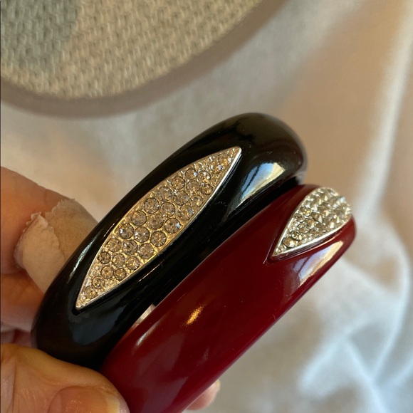 Black and Red Lucite Bangle Avon Bracelets with Rhinestone Accents - Picture 7 of 10